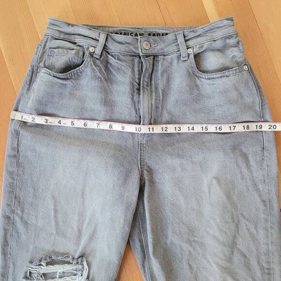 American Eagle mom jeans grey distressed comfort stretch waistband grunge - Picture 10 of 13